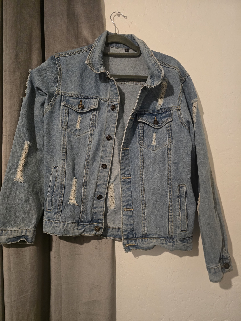 Distressed Denim Jacket in Blue Size Medium